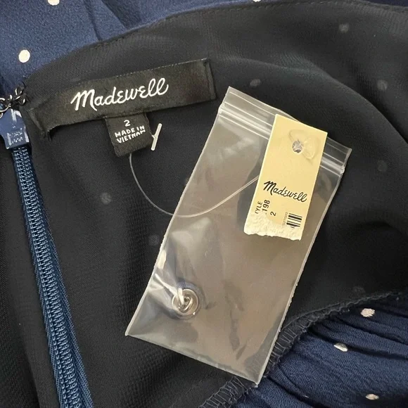 NWT Madewell V-Back Wide-Leg Jumpsuit Polka Dot Empire Waist Buttons Blue Size 2 - Picture 4 of 5